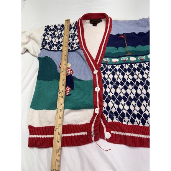 Vintage Eddie Bauer Sweater Mens Large Golf Argyle Cardigan Button Front 90s - Picture 12 of 16